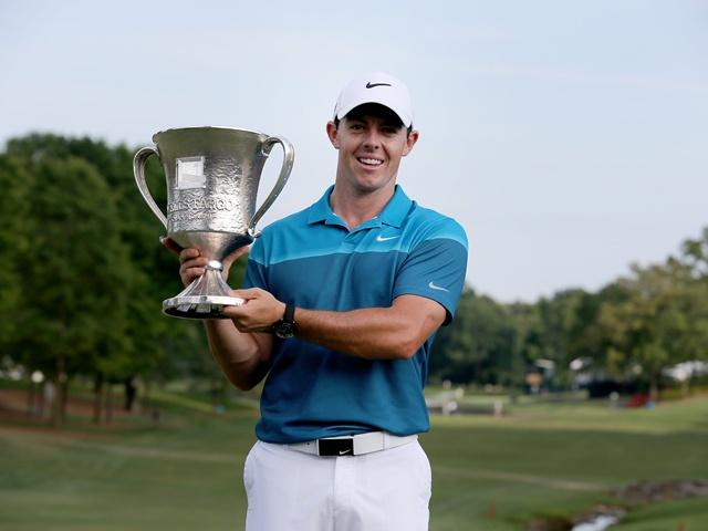 Rory McIlroy with the Wells Fargo Championship trophy